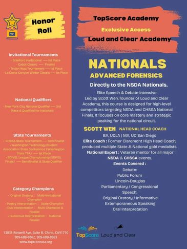 Flyer for TopScore Academy's Nationals Advanced Forensics course and achievements.