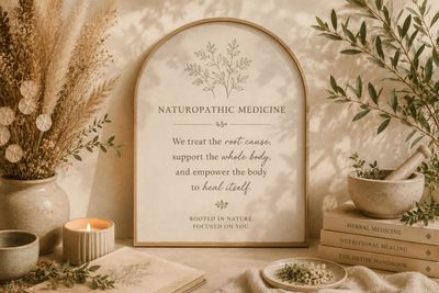 A warm, natural display promoting naturopathic medicine and healing.
