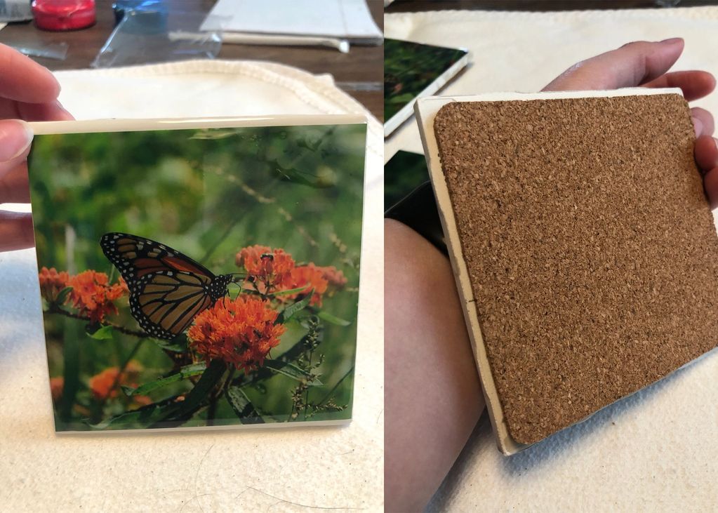 Handmade photo coaster. Epoxied to a ceramic tile with cork backing. First run of a handmade item.