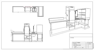 Technical drawing of a mechanical assembly with multiple views and annotations.