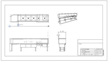 Technical drawing of a rectangular metal frame structure with dimensions and views.