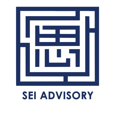 Logo for SEI Advisory with geometric maze design and text.