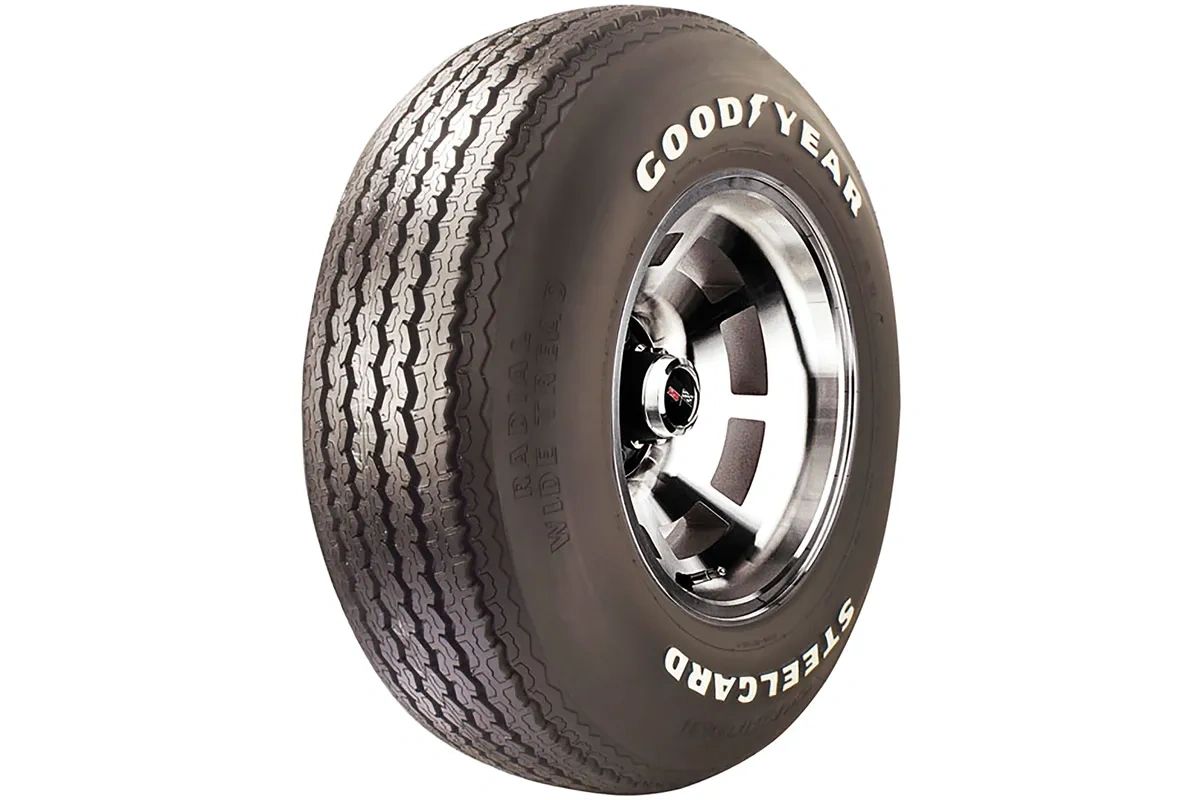 For 1975, the Corvette rode on steel-belted radial tires, most commonly supplied by Goodyear, marking a clear shift away from the bias-ply designs of the muscle-car era. These radials emphasized durability, stability, and predictable road manners over outright grip, aligning with the Corvette’s growing role as a high-speed grand tourer rather than a raw street racer. While less aggressive in appearance than earlier tires, they delivered improved ride quality, tread life, and everyday usability—traits buyers increasingly valued in the mid-1970s.