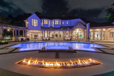 A view of a pool at night