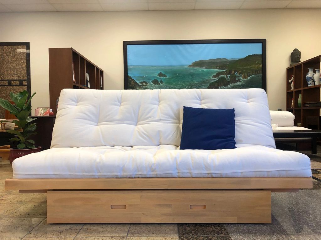 Okinawa Bi-Fold Frame w/ Drawer in KSK Natural Color Finishing w/ California Convertible Plus Futon