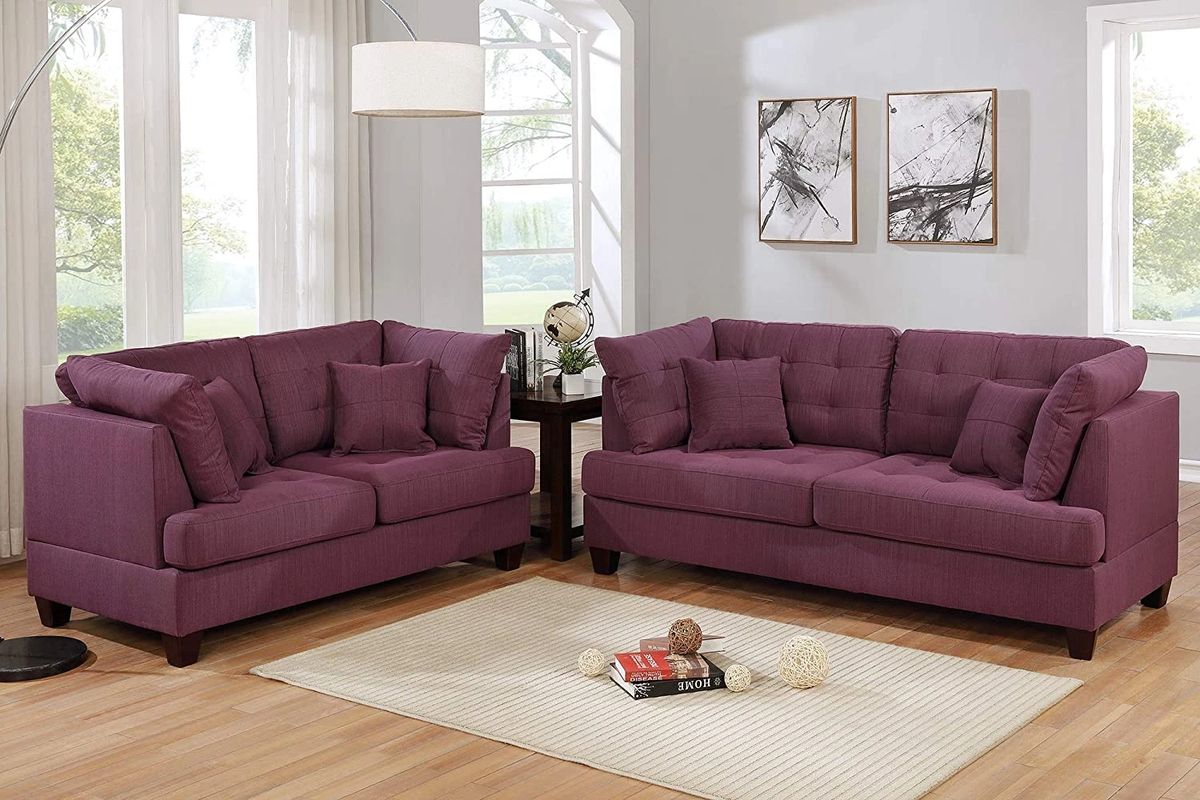 Odila Warm Purple Tufted Fabric Sofa Set by Simple Relax