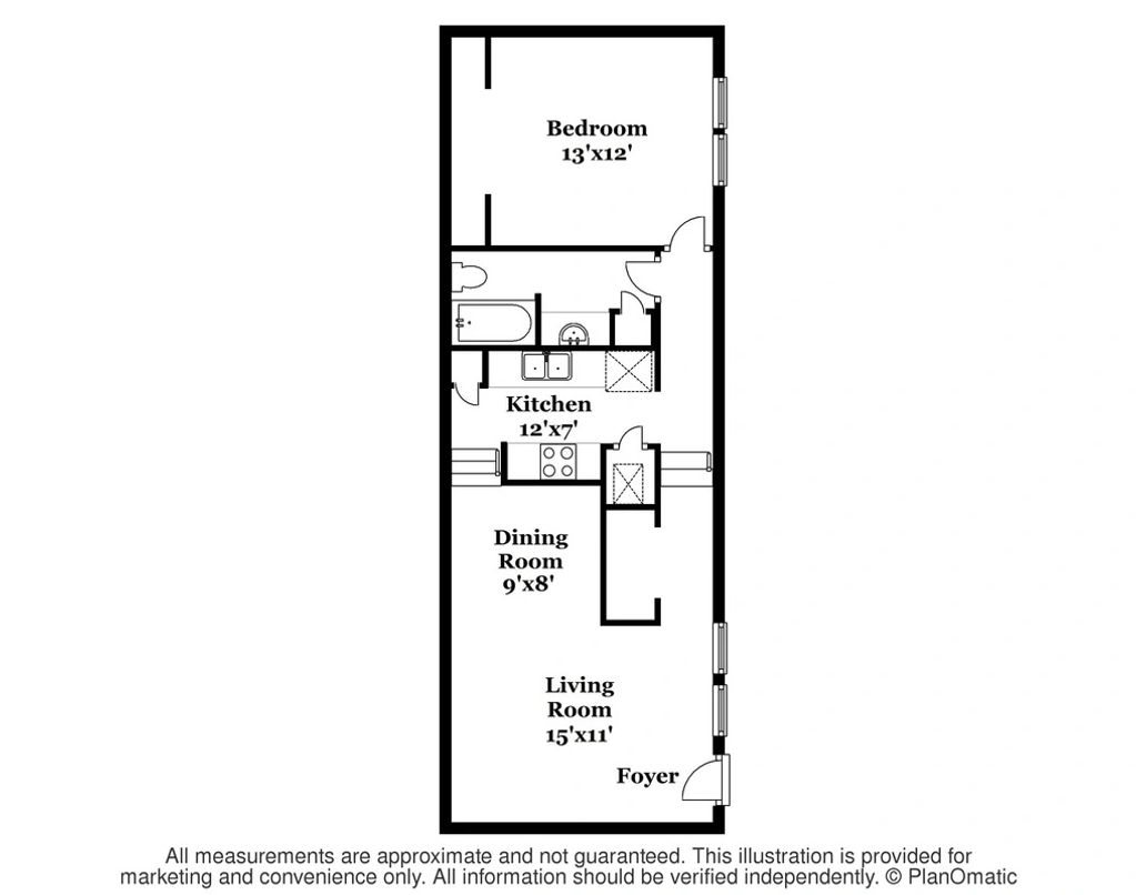 One bedroom one bath 673 sq. ft.