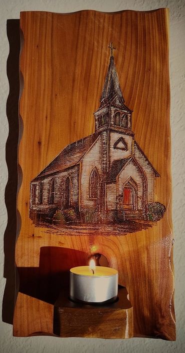 Wall Plaque with 1800's hand painted church 