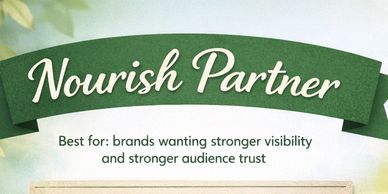 Banner promoting 'Nourish Partner' for brand visibility and audience trust.