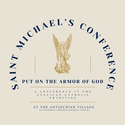 Saint Michael's Conference logo with religious theme and event details.