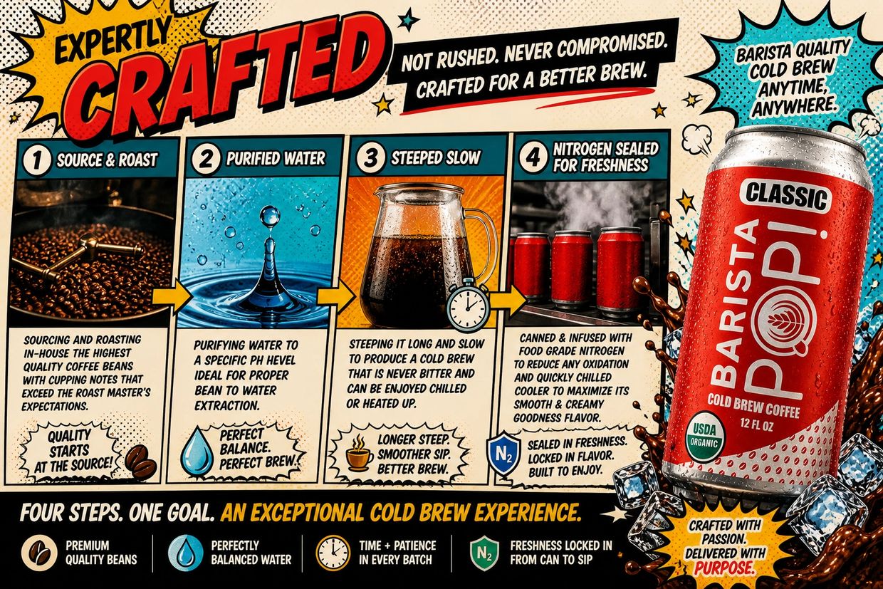 Infographic showcasing the four expertly crafted steps to make Barista Cold Brew coffee.