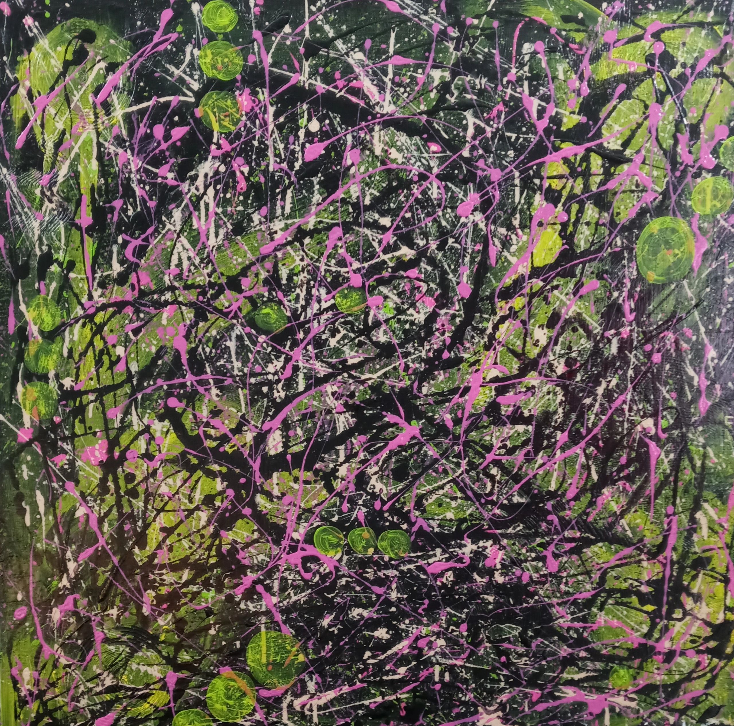 Alone In The Garden.  See the vines, flower buds, and wind in this abstract painting.