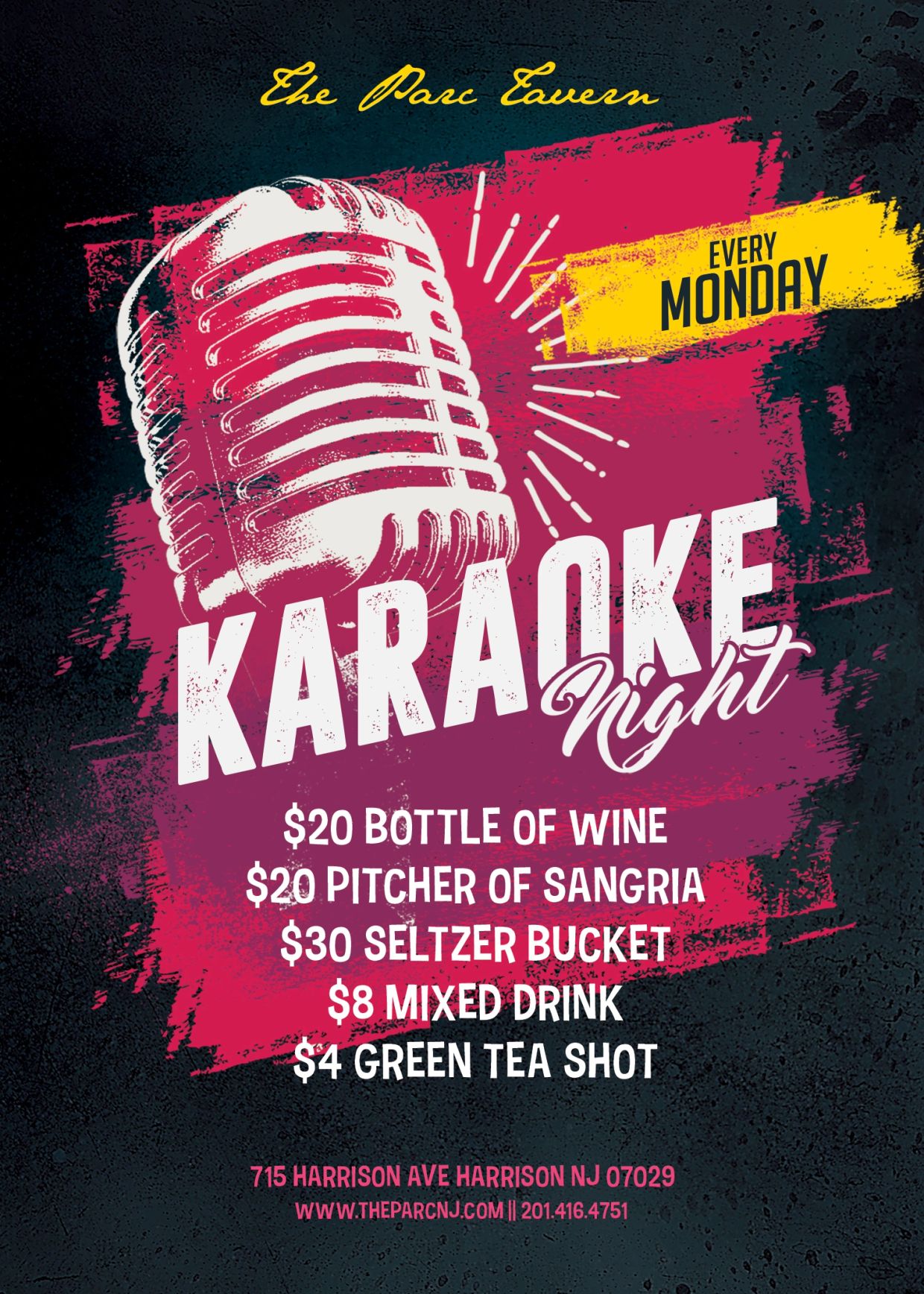 Karaoke night every Monday at The Parc Tavern with drink specials.