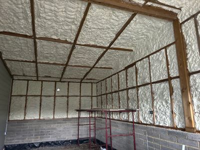 HBS H2 Foam Lite spray foam insulation to walls and roof in readiness for plaster boarding.