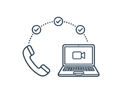 Illustration of phone to video call on laptop with check marks.
