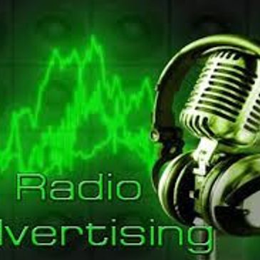 Radio advertising concept with microphone and headset.