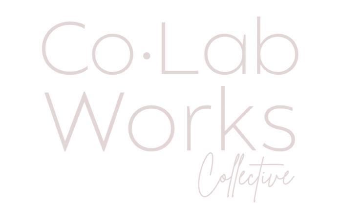 Logo for Co-Lab Works Collective in simple white text on black background.