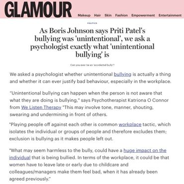 Glamour article on psychology of Priti Patel bullying scandal