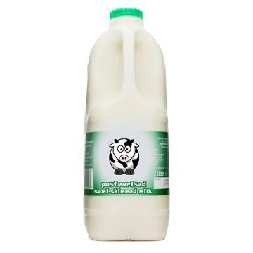 2 litre plastic bottle of semi skimmed milk