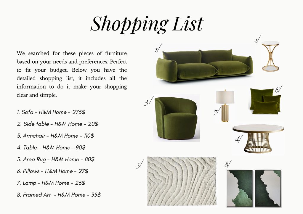 interior design shopping list