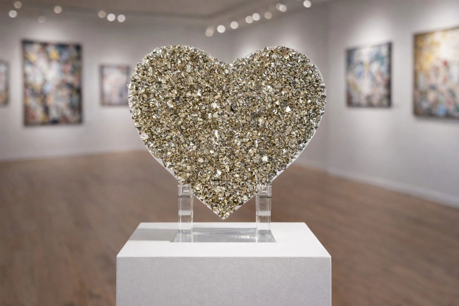 Radiant Elegance - Metallic Silver Heart Sculpture