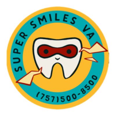 Logo for Super Smiles VA dental service with tooth and contact number.