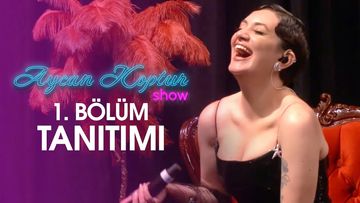 A joyful singer performing on the Aycan Koçtun Show poster.
