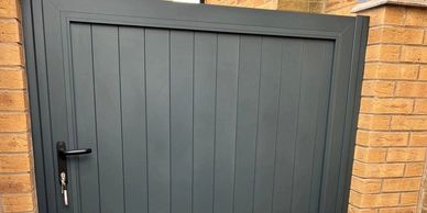 Aluminium side garden gates in bespoke mitre jointed frames to suit any opening upto