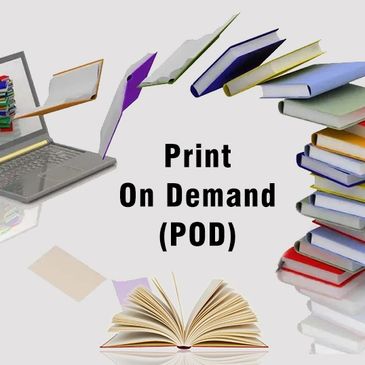 Books flying out of a laptop symbolizing Print On Demand (POD) services.