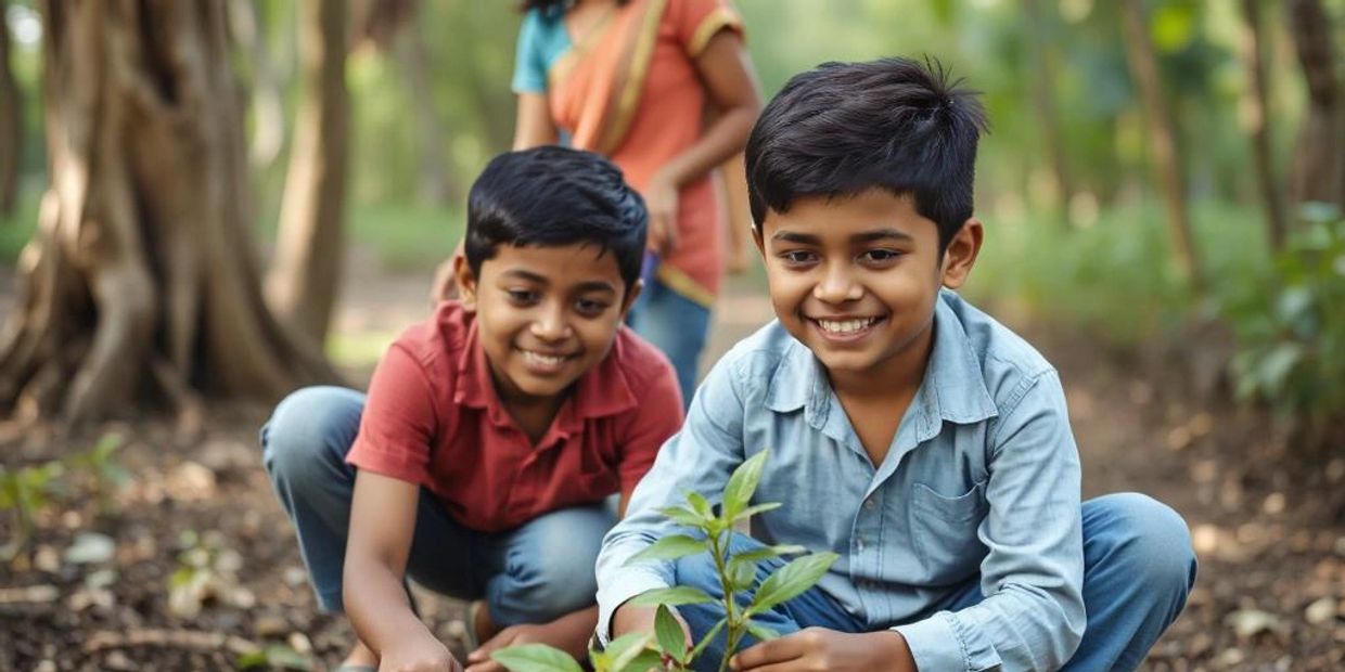 Family enjoying teak plantations in managed farmland