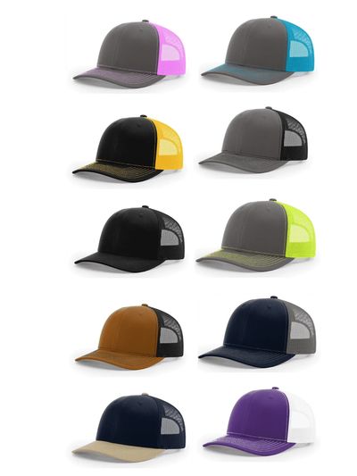 Richardson 112 trucker hats.   Over 100 colors and color combinations available.