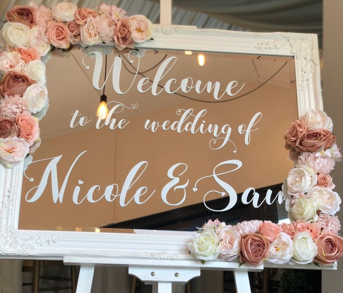 Welcome personalised wedding mirror 