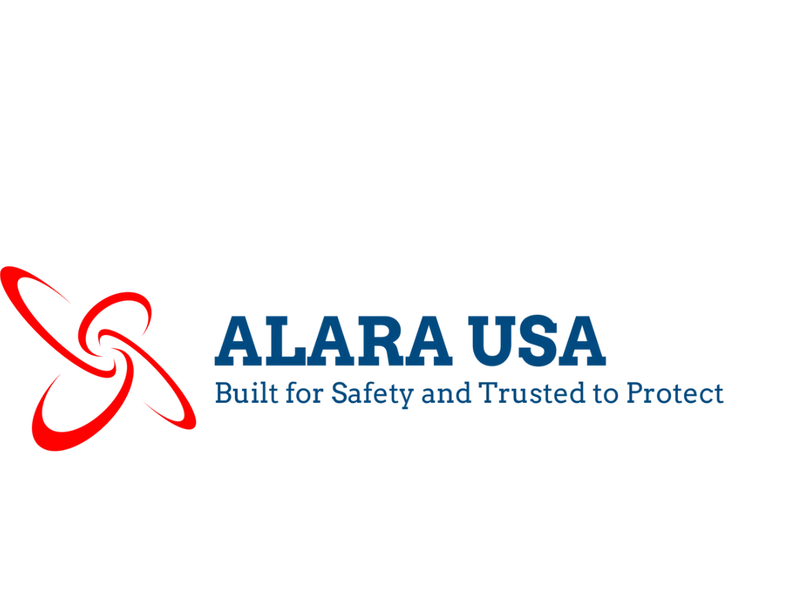 Logo of ALARA USA with a red abstract symbol and blue text.