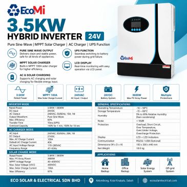 EcoMi 3.5KW Hybrid Inverter, 24V for solar energy systems.