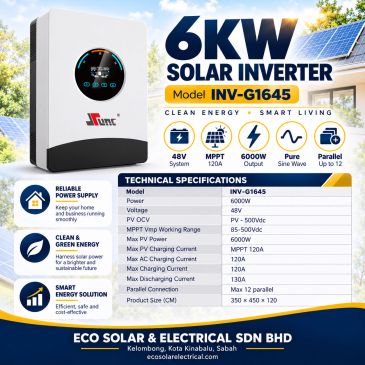 6kW solar inverter INV-G1645 with 48V system and 6000W output.