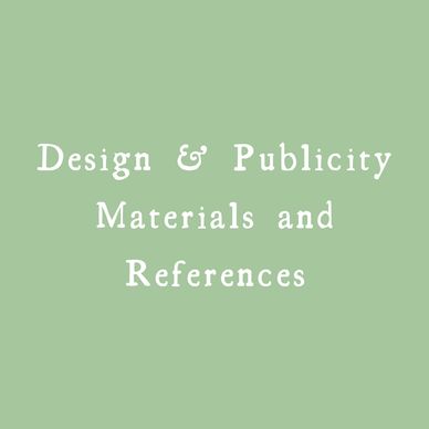 Text on green background about design and publicity materials.