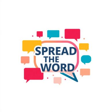 Colorful speech bubbles with 'Spread the Word' text in the center.