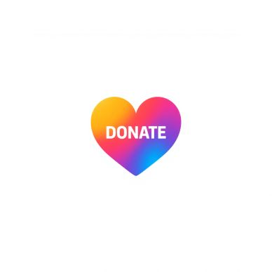 Colorful heart-shaped icon with the word 'DONATE' in the center.