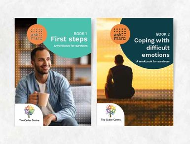 Two workbook covers for survivors by The Cedar Centre.