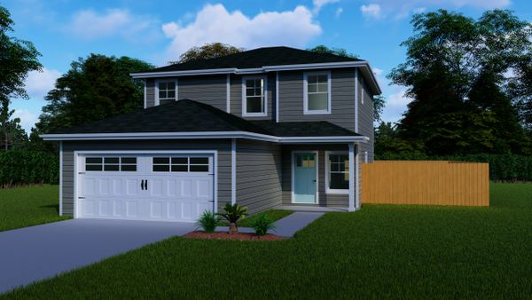 3D exterior rendering of 1500 square foot 3 bedroom home Jacksonville FL