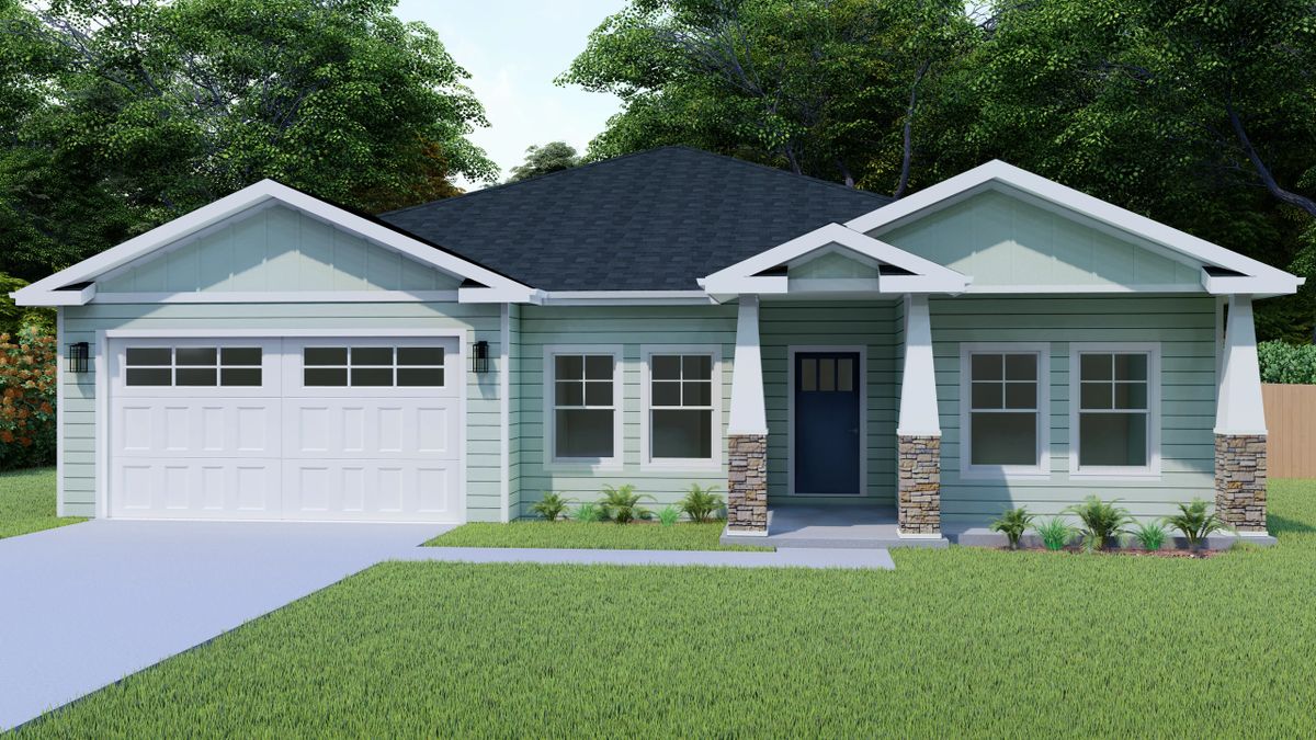 3D exterior rendering of 1918 square foot 4 bedroom home Jacksonville FL