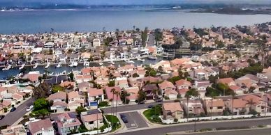 Drone image of a neighborhood 