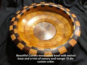 Canary wood salad bowl with walnut base