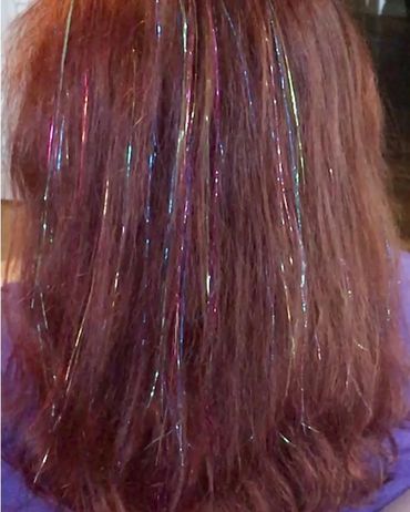 red fairy hair, glitter hair extensions, sparkle hair 