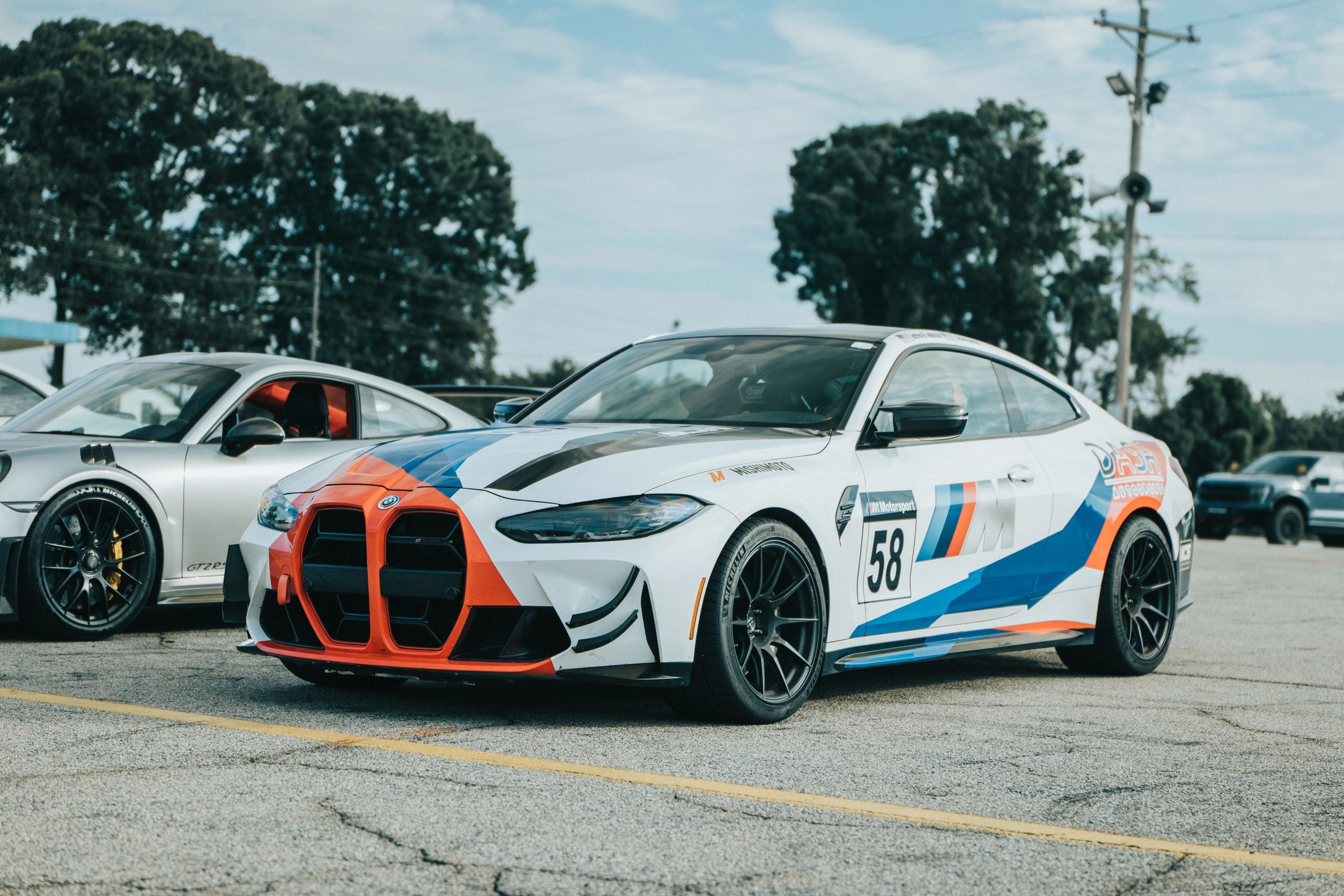 BMW M4 trackside at Road Atlanta for track day ready to race