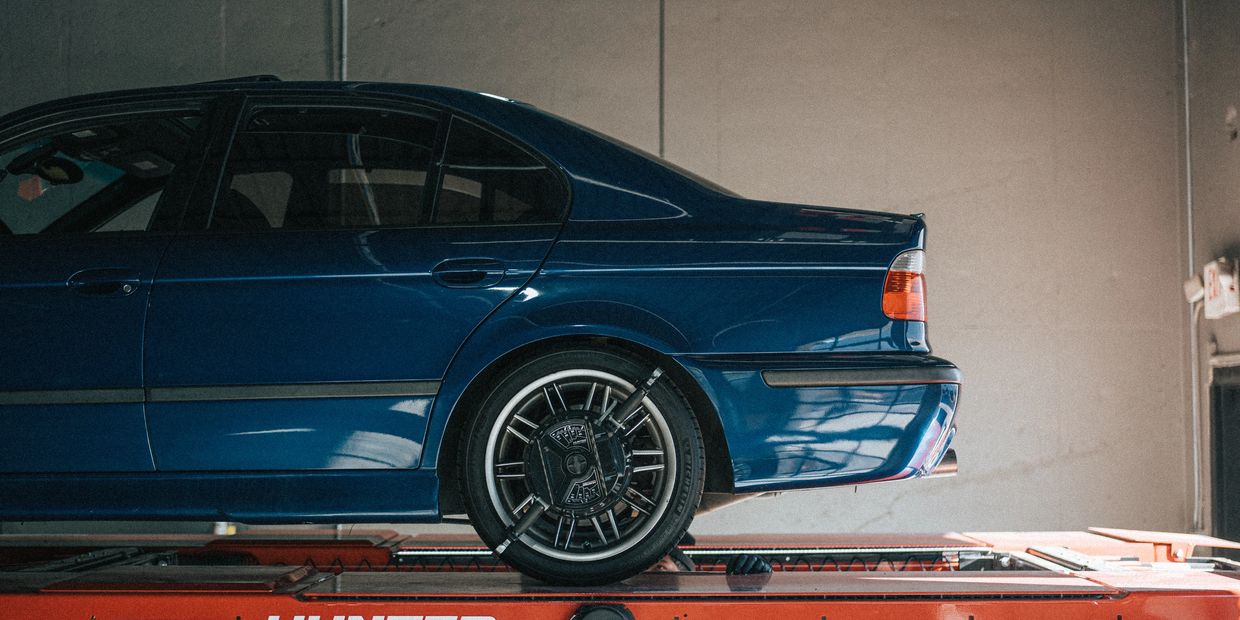 2002 BMW M5 E39 generation alignment at Wolfpen German auto repair Roswell Georgia