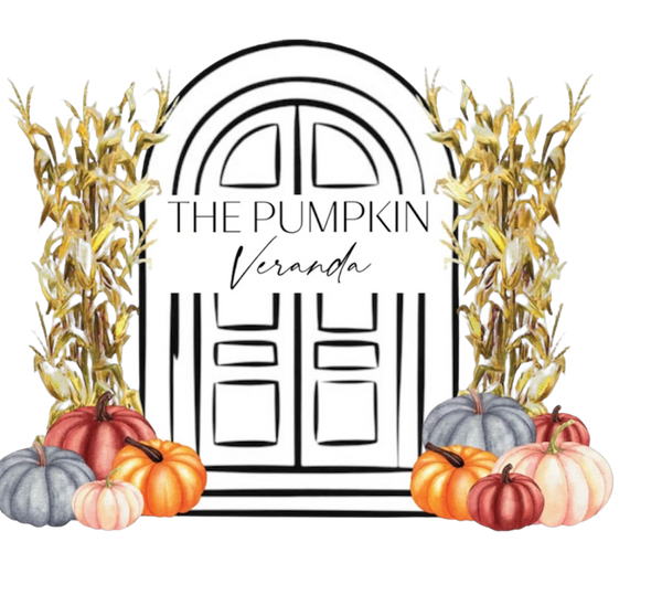 Seasonal logo for The Pumpkin Veranda with pumpkins and corn stalks.