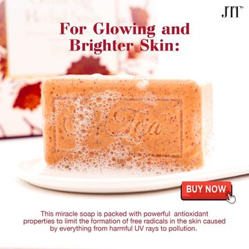 Brown lathered bar soap for sensitive skin, acne-prone areas, and dark spot brightening.
