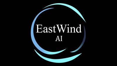 EastWind AI logo with blue circular design on black background.