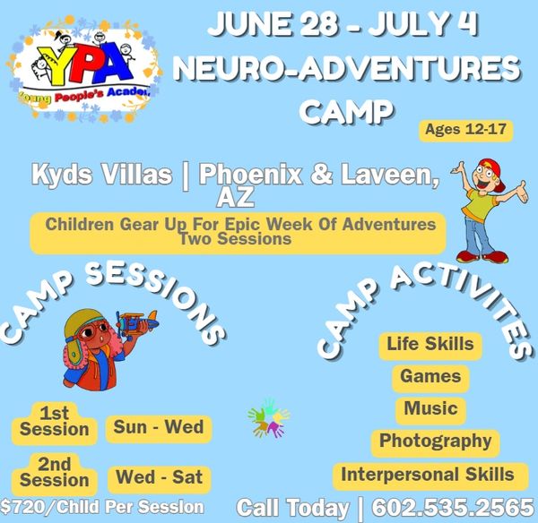Neuro-Adventures Camp for ages 12-17 in Phoenix &amp; Laveen, AZ, June 28 - July 4.